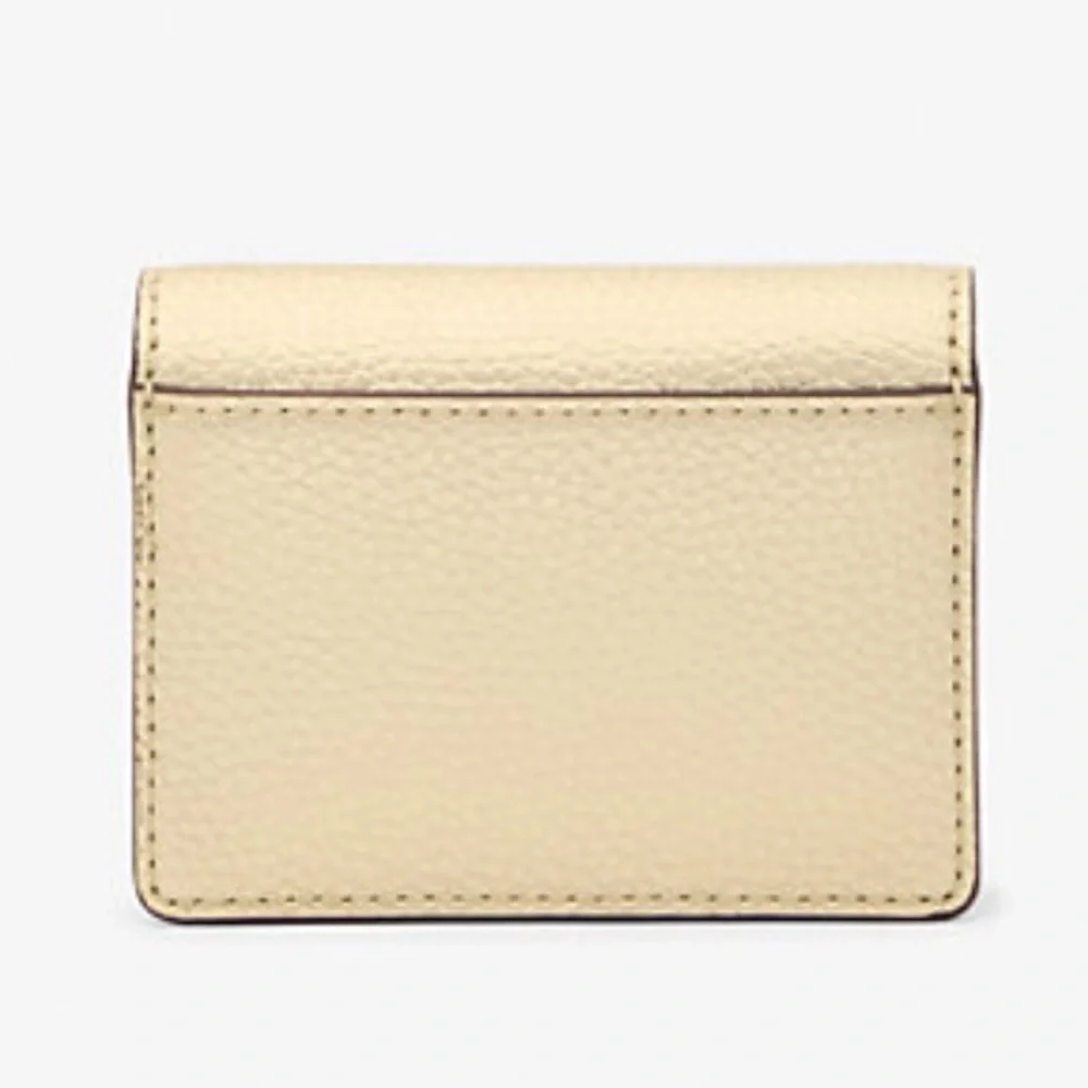 MICHAEL KORS Carson Small Metallic Pebbled Leather Wallet Pale Gold  NWT